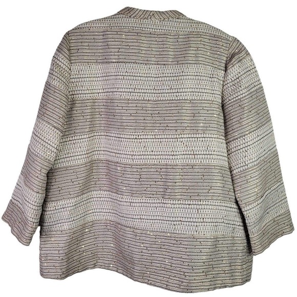 Chicos Blazer Women’s Neutral Sequin Jacket Size 2 Large Textured Striped - Picture 3 of 7